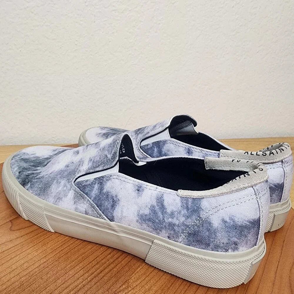 AllSaints Manny Shoes Mens Size 9 Gray Blue Tie Dye Slip On Canvas Sneakers